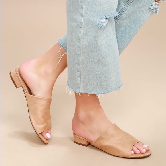 Lulus Shoes - LULU’S Diedra Nude Faux Suede Open Toe Mules